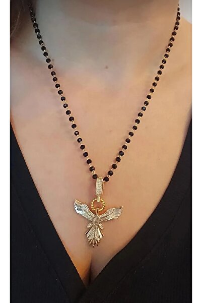 HOSBUTIK Anka Bird - Black Steel Crystal Necklace with Zircon Stones and Beads