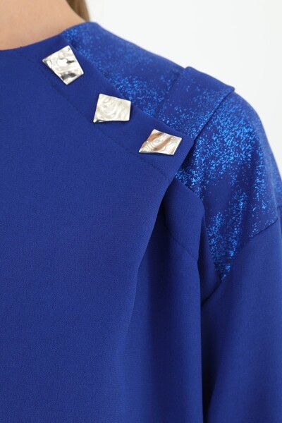 LOREEN FASHİON Saks Blue Tunic and Trousers Set for Women - Shoulder Button Detail
