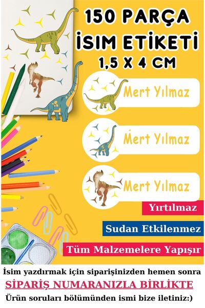 Think And Print Okul Etiketi Dinozorlu Kalem Defter Etiketi Özel Isim Yazılab...