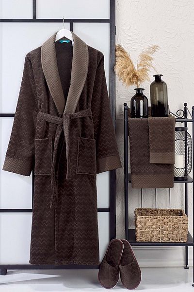 VEVİEN HOME Set halat de baie 4 piese Ansaaj Catifea Jacquard Maro