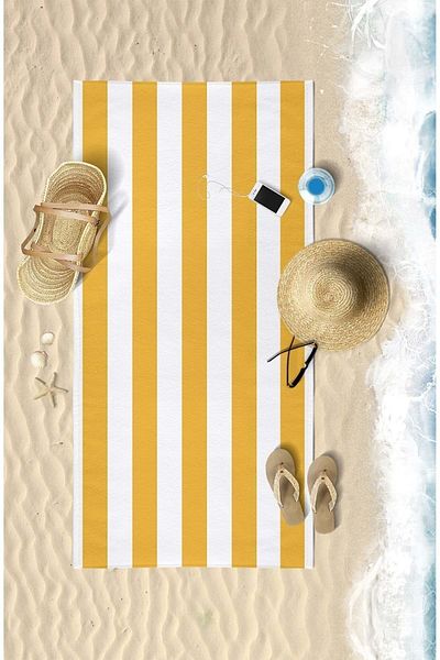 VEVİEN HOME Striped Digital Printed 75x150 Cm Beach Towel Yellow