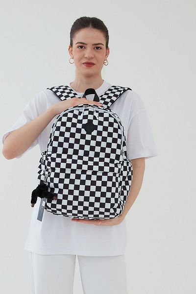 Rosso Collina Rosso Collina Unisex Waterproof Checkered Fabric School Backpack Bergamo