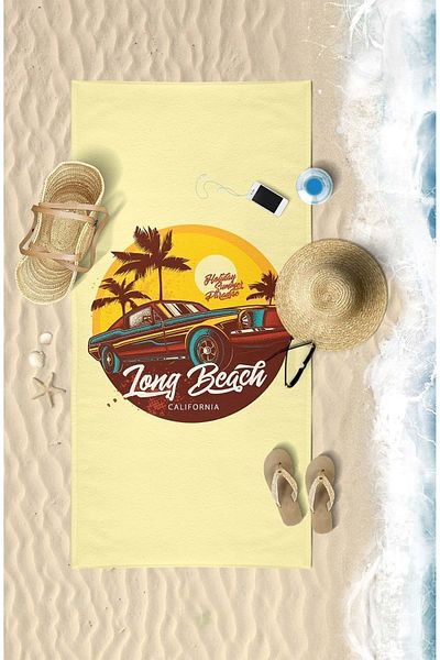 VEVİEN HOME Tong Beach Car Printed Digital 75x150 Cm Prosop de plaja