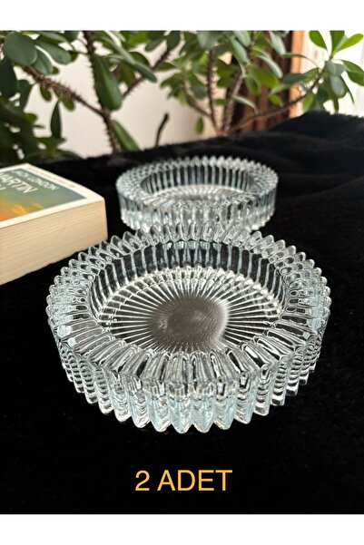 DİBA AVM 2 Adet  Kristal Lüks Cam Küllük 14cm Kristal Cam Yuvarlak Güneş Küllük - Kül Tabağı - Kül Tablası