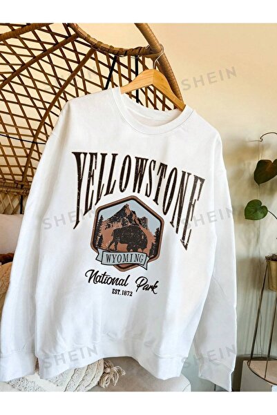 over head oh Γυναικείο φούτερ White Yellowstone Printed - Crew Neck