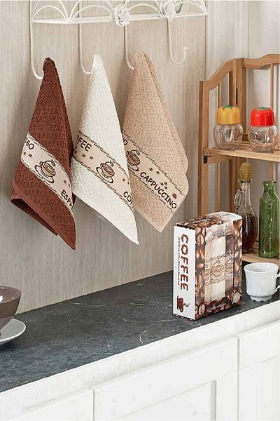 VEVİEN HOME Set 3 prosoape de bucatarie cafea 30x50