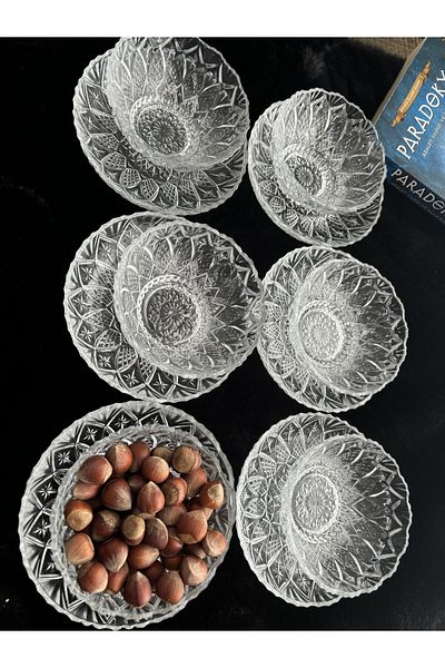 DİBA AVM 12 Pieces Luxury Glass Snack Bowl Set for 6 People - Dessert and Treat