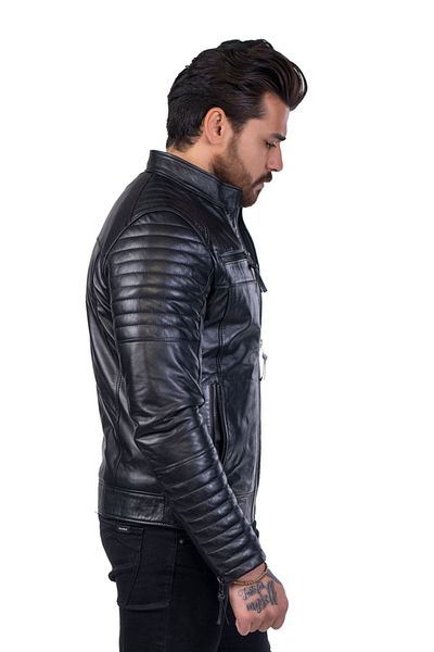 BATU DERİ Genuine Leather Men's Black Leather Jacket