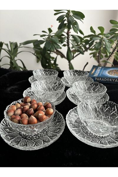 DİBA AVM 12 Pieces Luxury Glass Snack Bowl Set for 6 People - Dessert and Treat