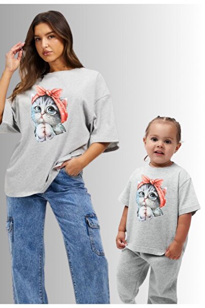 MATK MODASI تي شيرت مطبوع عليه قطة لطيفة - الأم والابنة، أضف قطعتين لتحضير مج...