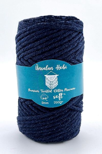 ÜNSALAN HOBİ Σκάλισμα Μακραμέ Σχοινί Navy Blue Σκάλισμα Μακραμέ Σχοινί 3mm 250gr 75mt