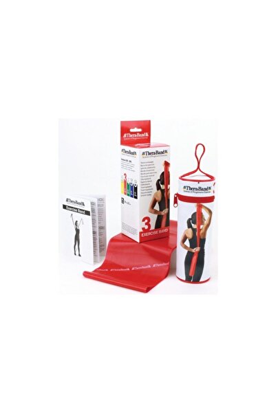 THERABAND Thera Band 2,5 Metre Kırmızı Orijinal Çantalı Egzersiz Pilates Bandı, Kırmızı Direnç Lastiği