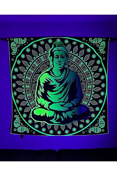 WANDER TAPESTRY Buddha in the Loop / Neon UV Aktif Blacklight ile Parlayan Du...