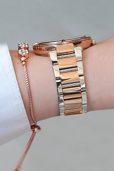 Daniel Klein Rose Gold Metallic Rope Women's Wristwatch + Bracelet Set