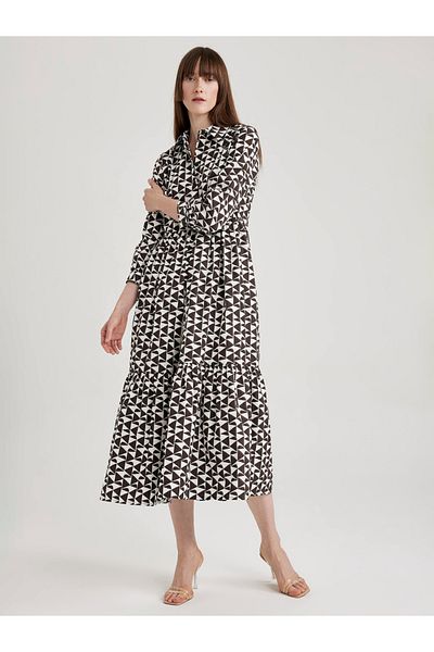 DeFacto Geometric Print Poplin Shirt Midi Dress
