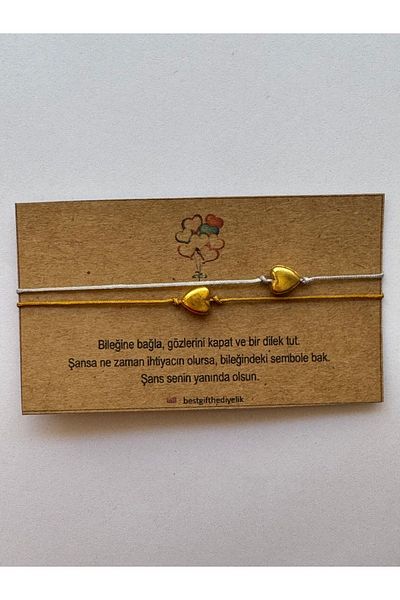 Best Gift İçinde Mutluluk Var Gold Colored 2 Pieces Hearts Adjustable Lucky Bracelets