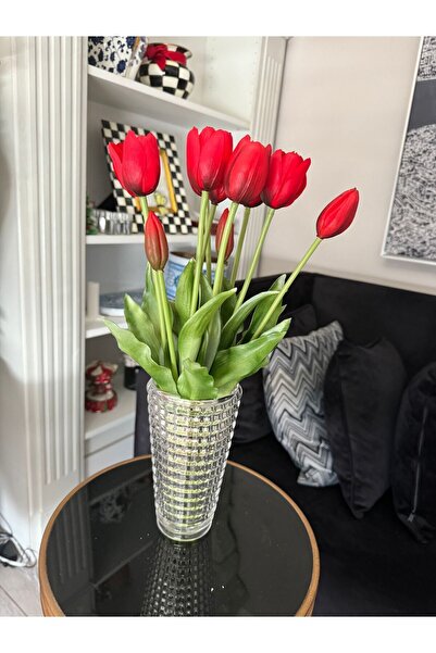 Hatice sakallı design 1 Demet 5 Dallı Tomurcuklu Lale Demeti Islak 1.kalite Kırmızı