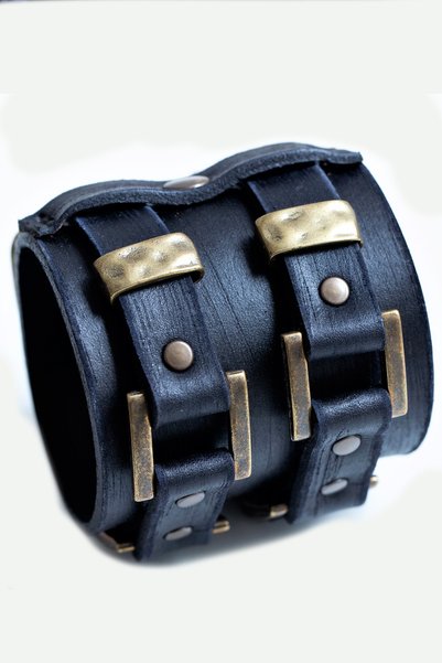 NARKİSSOS Black Men's Leather Bracelet - Handcrafted Antique