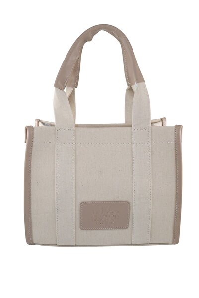 KEEBA Geantă de mână și de umăr din pânză bej - Geantă de damă