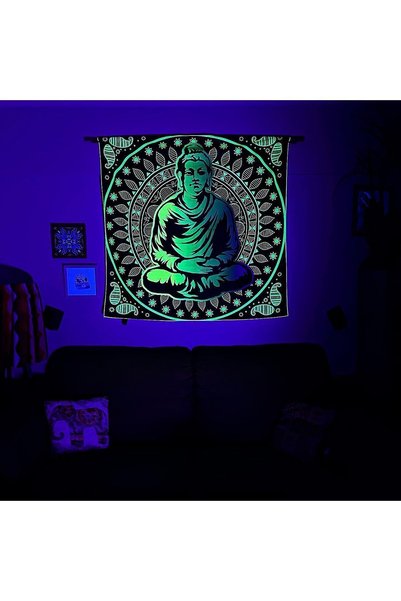 WANDER TAPESTRY Buddha in the Loop / Glow Wall Drape Tapestry with Neon Uv Activated Blacklight
