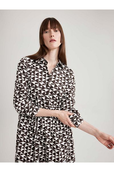 DeFacto Geometric Print Poplin Shirt Midi Dress