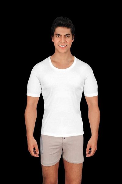 saac 2 Pieces 100% Cotton Combed Single Jersey Men's Short Sleeve White Crew Neck Undershirt - 440