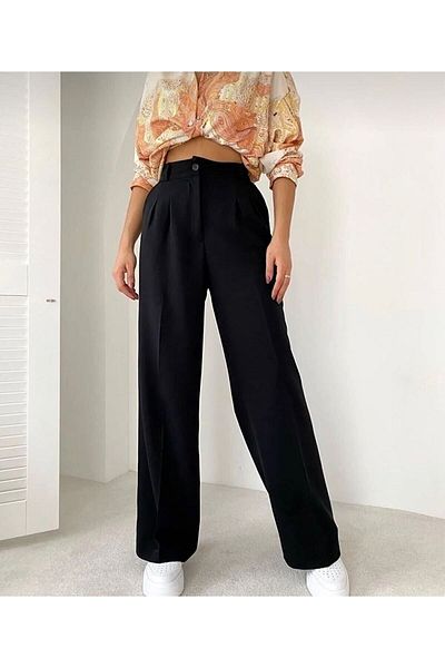 modazoom Damen-Palazzo-Hose aus Stoff mit weitem Bein