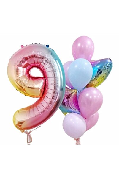 Parti Station Rainbow Balloon Colorful Age Balloon Number Concept 9 Age Ballo...