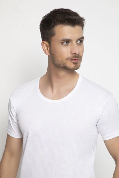 saac 2 Pieces 100% Cotton Combed Single Jersey Men's Short Sleeve White Crew Neck Undershirt - 440