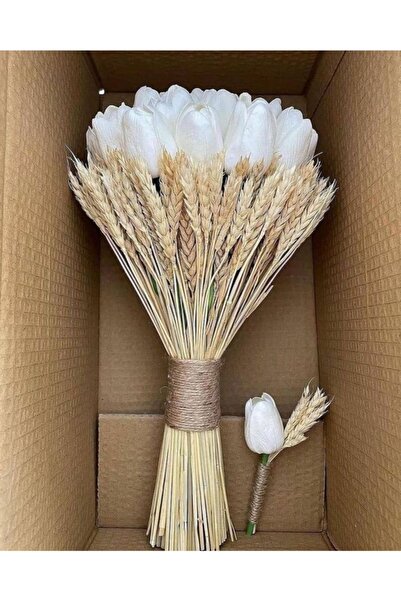 Yumak Dekor Grup Gerçek Başak Ve Islak Lale Gelin Buketi Gelin Çiçeği Damat Y...