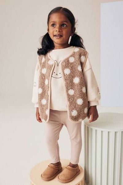 Next Baby 3 Piece Cotton Cream Brown Long Sleeve Vest Set