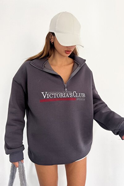 Sun Victoria Unisex Dik Yaka Oversize 3 Iplik Şardonlu Sweatshirt