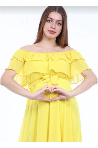 ADASTYLE Rochie din Sifon Guler Carmen Galben