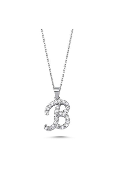 Bulvardi 925 Ayar Gümüş Harfli Kolye Italik Gümüş Rengi - B Harfi - Standart