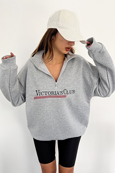 Sun Victoria Unisex Dik Yaka Oversize 3 Iplik Şardonlu Sweatshirt