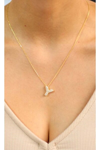 Bulvardi 925 Ayar Gümüş Altın Kaplama Taşlı Harfli Kolye - Z Harfi - Standart