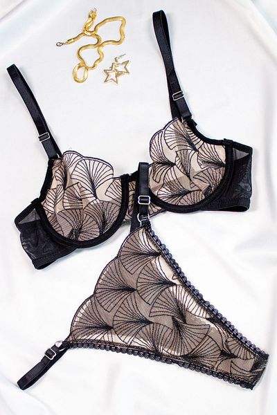 LikeSwan Μαύρο Underwire Lace See-through Bralet Σετ εσωρούχων (Σουτιέν & στρινγκ)