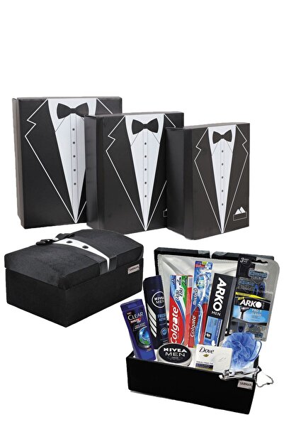 Arko Men Damat Bohçası Erkek Bakım Seti 3'lü Çeyiz Kolisi Nişan Bohçası Damat...