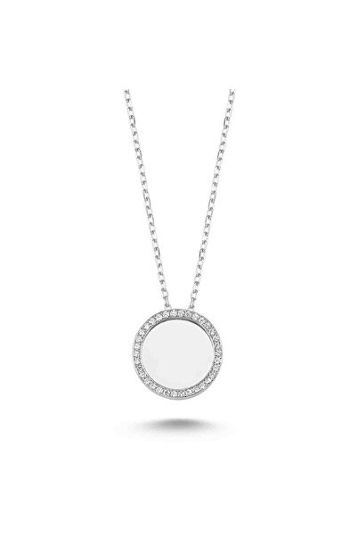 Bulvardi 925 Ayar Gümüş Etrafı Taşlı Küçük Kolye Gümüş ( Gümüş Plakalı )