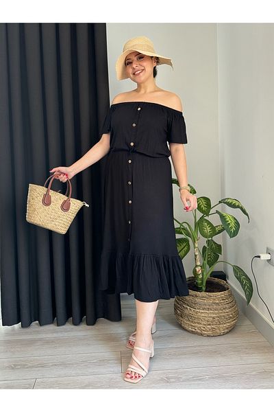 LİKRA Μεγάλο μέγεθος Madonna Collar - Φόρεμα βισκόζης με κουμπιά και βολάν