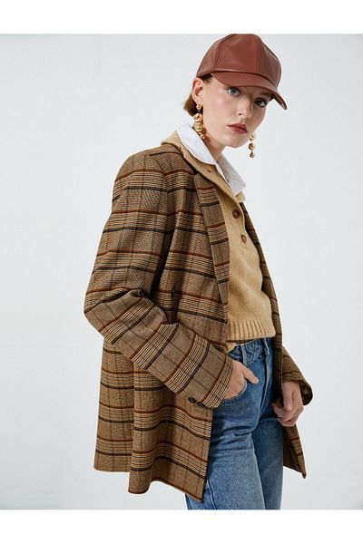 Koton Double Breasted Blazer Jacket - Buttoned and Pocket Detailed