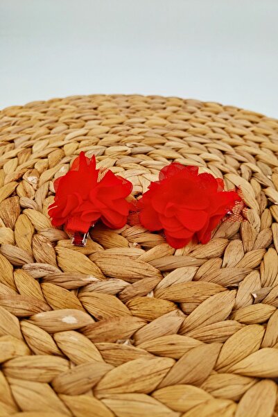 Tasarım Sentezi Red Tulle Floral Hairpin Children Adult Clip-On Collet Metal Hair Clip 2 Pieces