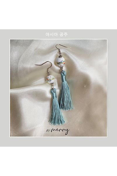 by Merry Ceramic Tassel Earrings - Chinese and Asian Earrings, Tassel Detailed