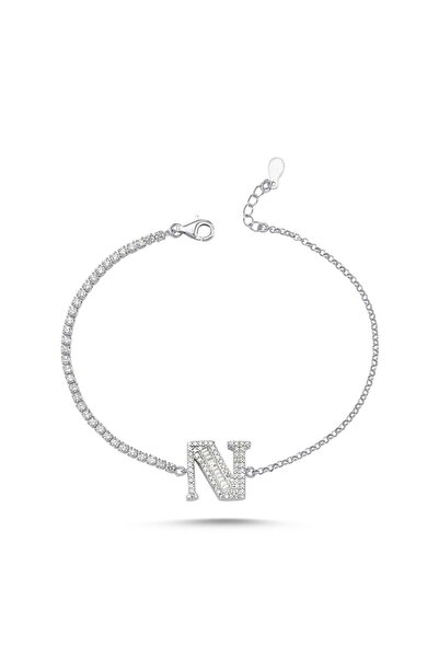 Bulvardi 925 Ayar Gümüş Baget Harfli Bileklik - N Harfi - Gumus - Blv00431-5903