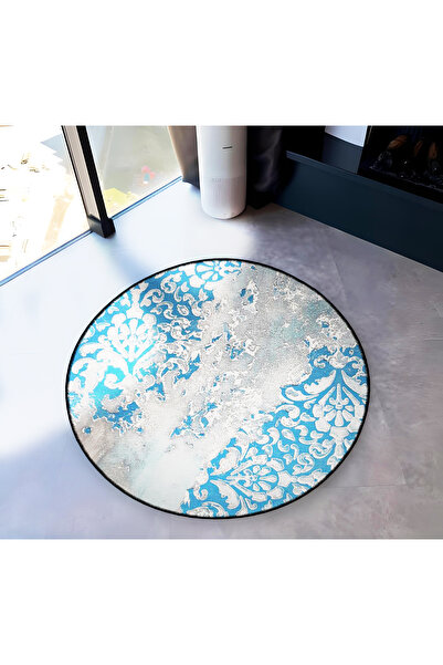 Rugs Modern Halı Blue Gray Themed Motif Traditional Patterned Round Woven Bas...