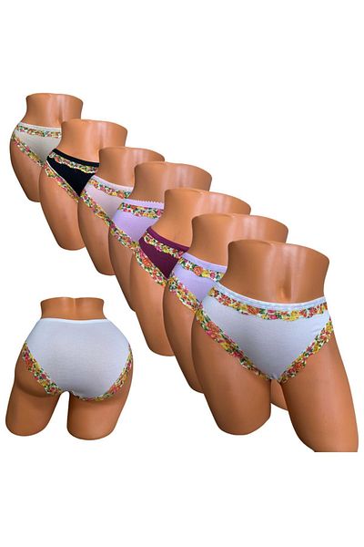 Afrodizyac Pachet de 7 slip din bambus imprimat cu design special cu detaliu din dantela
