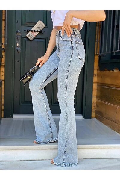 WODDİ Blugi albaștri evazați - cu tiv larg spaniol, Lycra, Mărime mare (Luați...