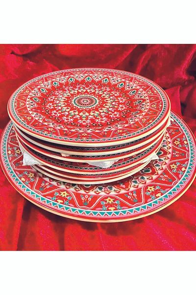 nyshediyelik Isfahan Concept Red Dream 6+1 Set Cake Plate