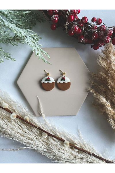 TREND Christmas Winter Earrings - New Year's Pudding Brown Tophead Accessory
