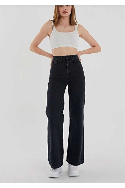 WODDİ Μαύρο τζιν παντελόνι από λύκρα με σούπερ ψηλή μέση - Trend Jean Wide Leg